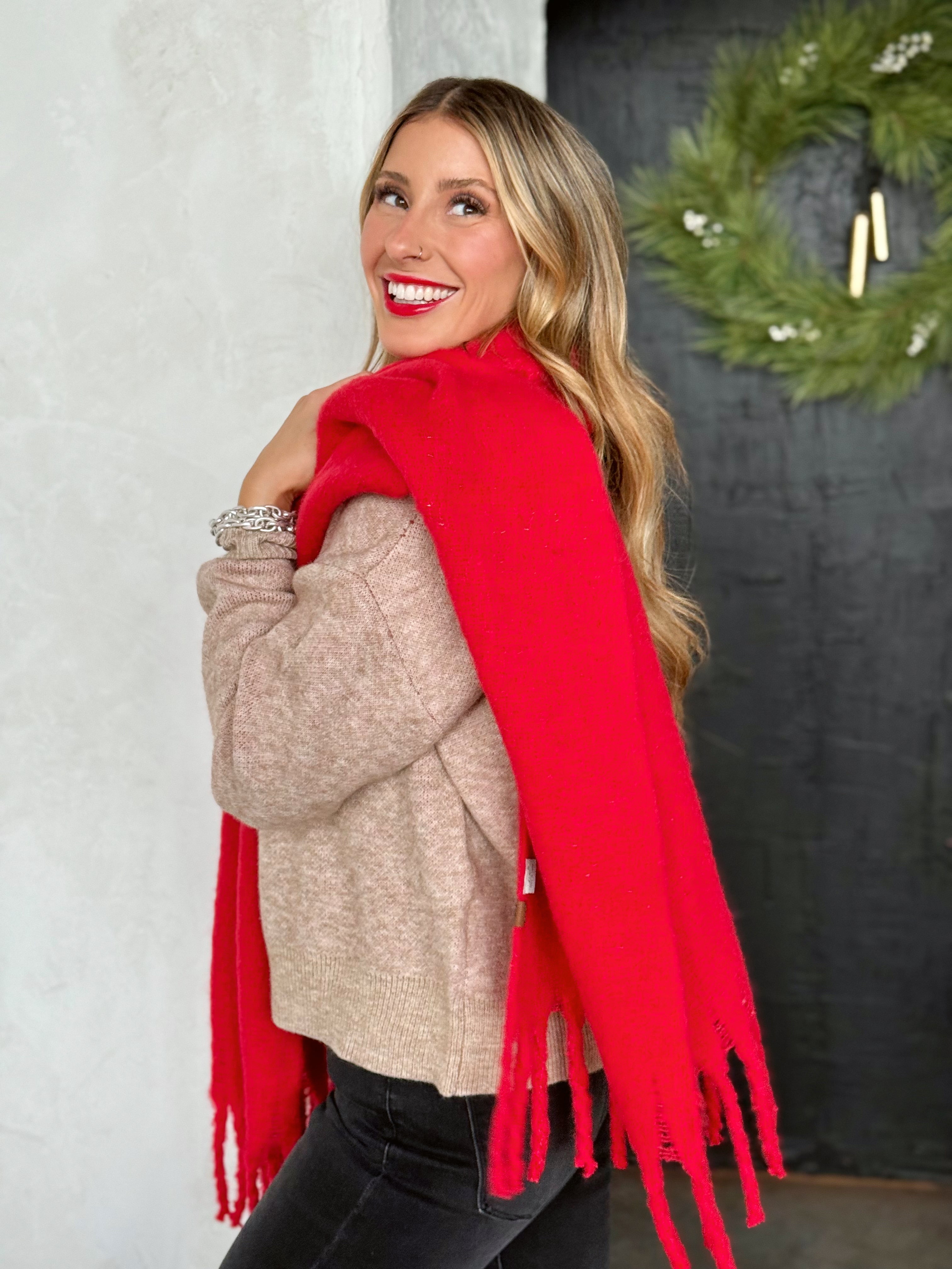 Solid Shimmer Scarf - RED - Storetradenest Scarves