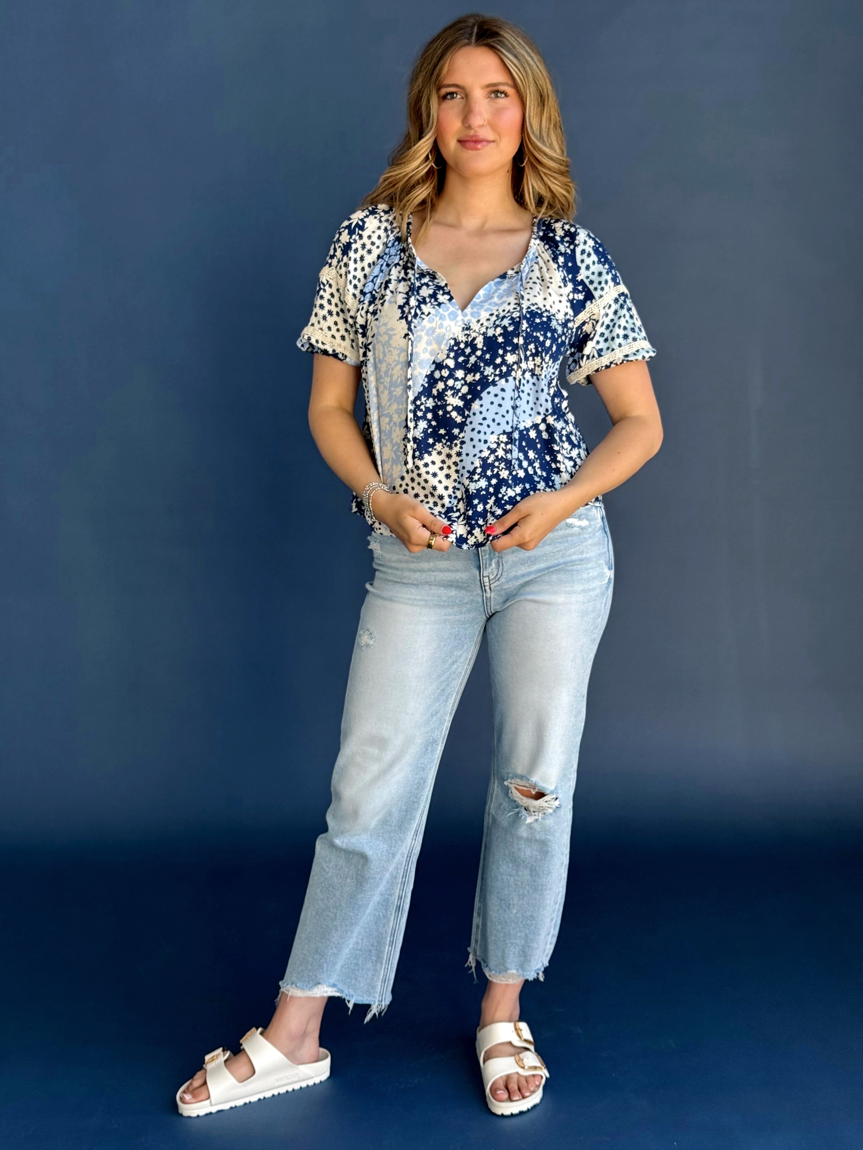 Amaris Blouse - NAVY/DUSTY BLUE - Storetradenest BLOUSE