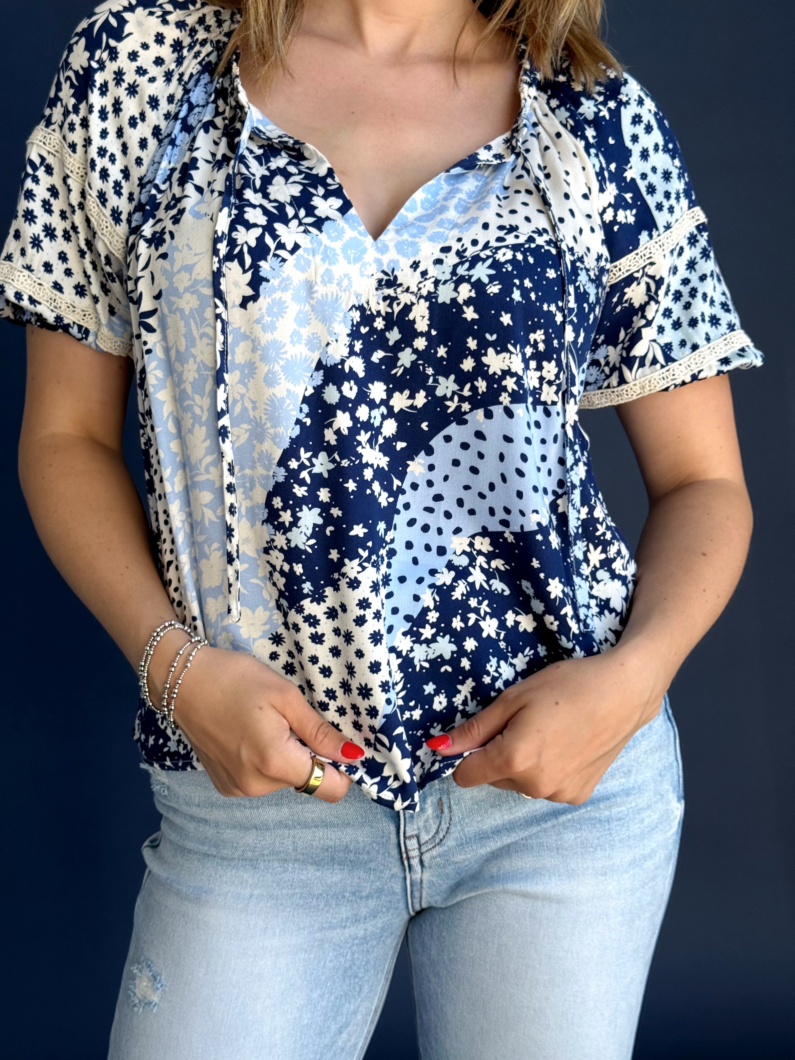 Amaris Blouse - NAVY/DUSTY BLUE - Storetradenest BLOUSE