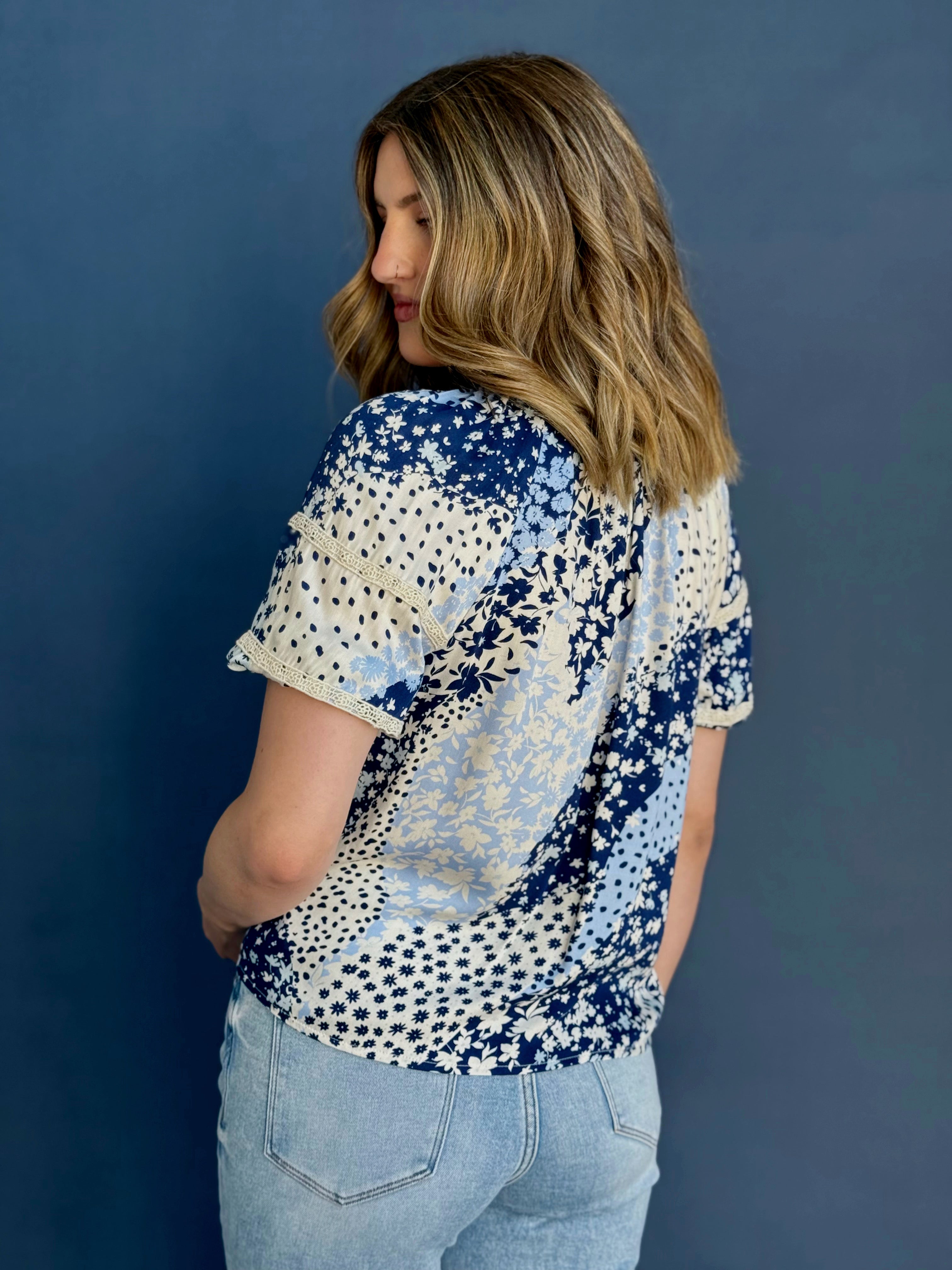 Amaris Blouse - NAVY/DUSTY BLUE - Storetradenest BLOUSE
