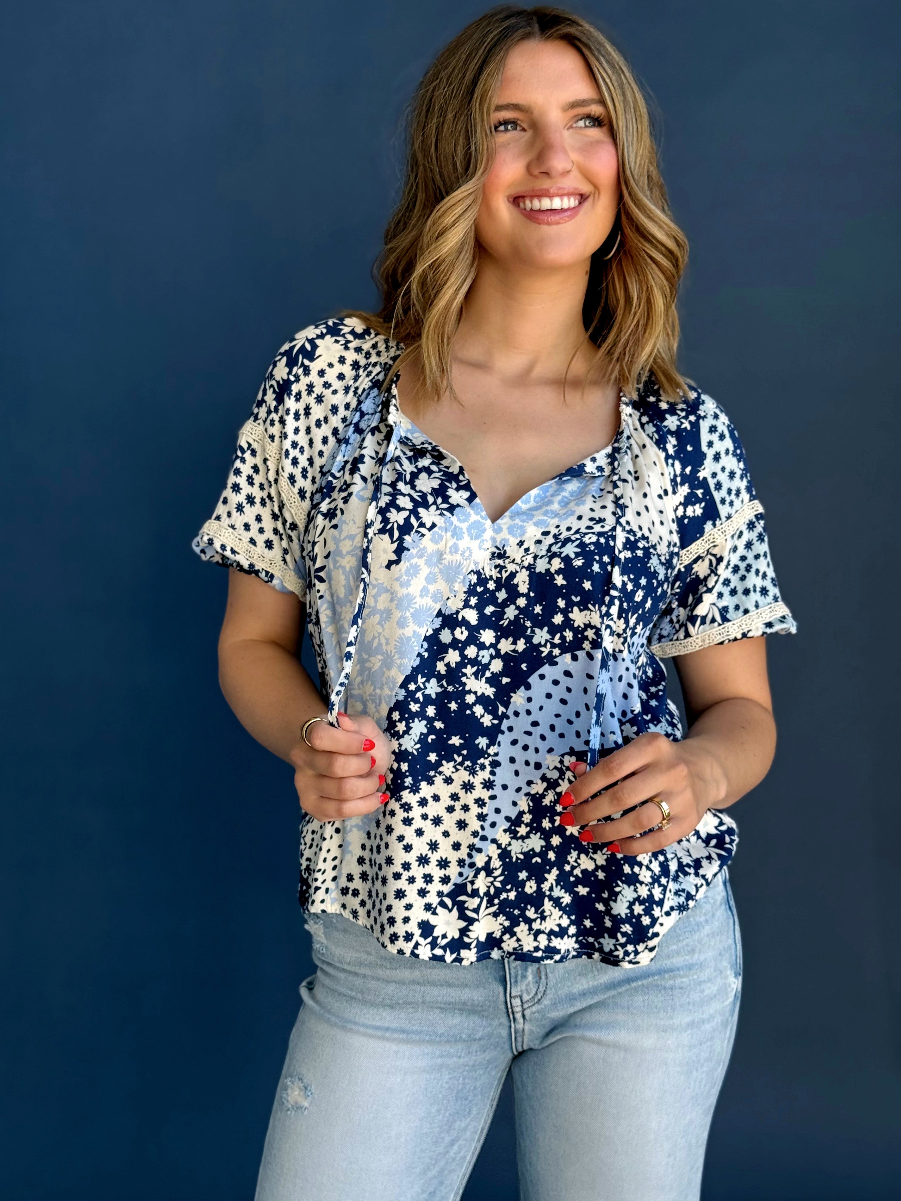 Amaris Blouse - NAVY/DUSTY BLUE - Storetradenest BLOUSE