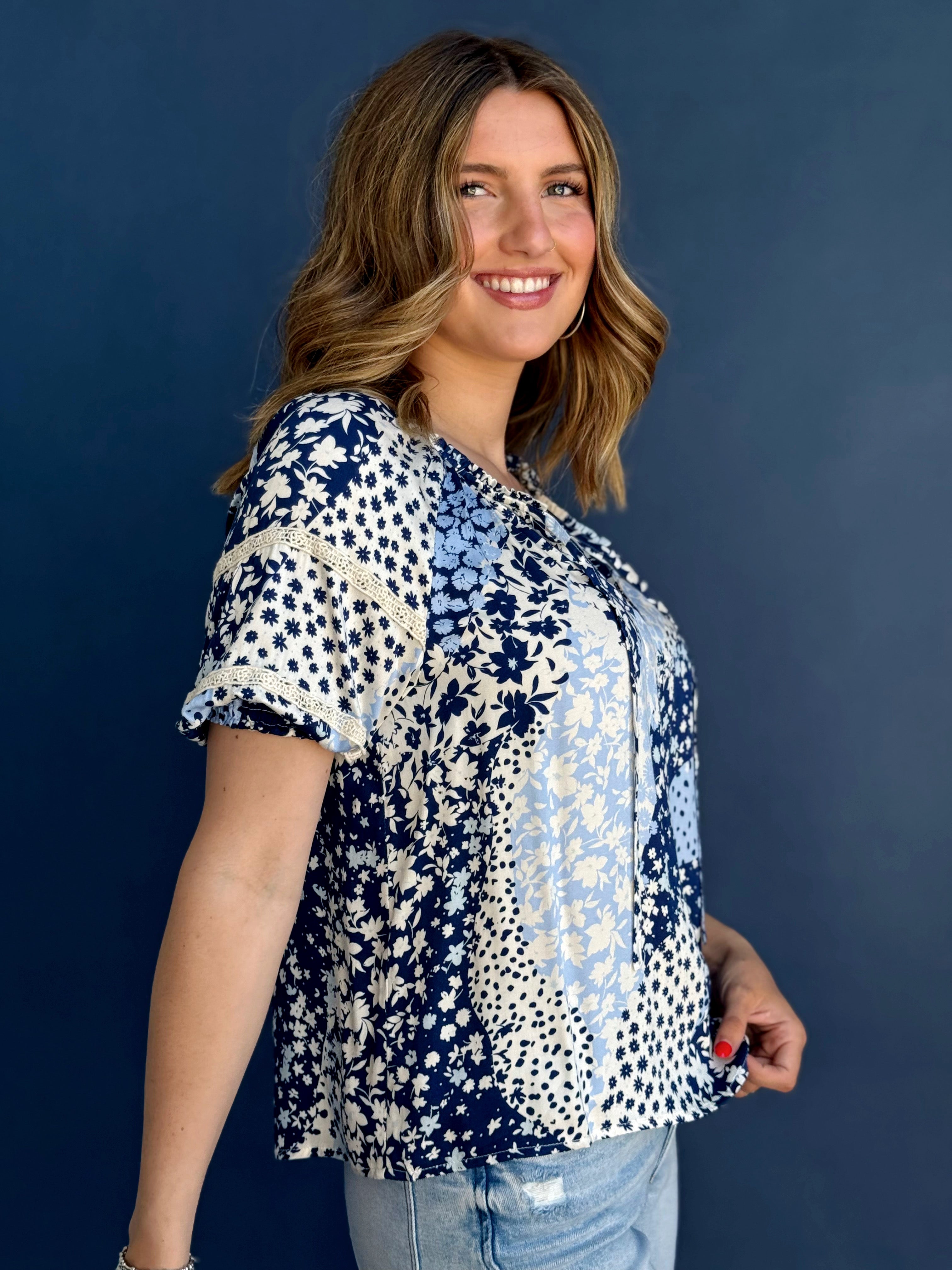 Amaris Blouse - NAVY/DUSTY BLUE - Storetradenest BLOUSE