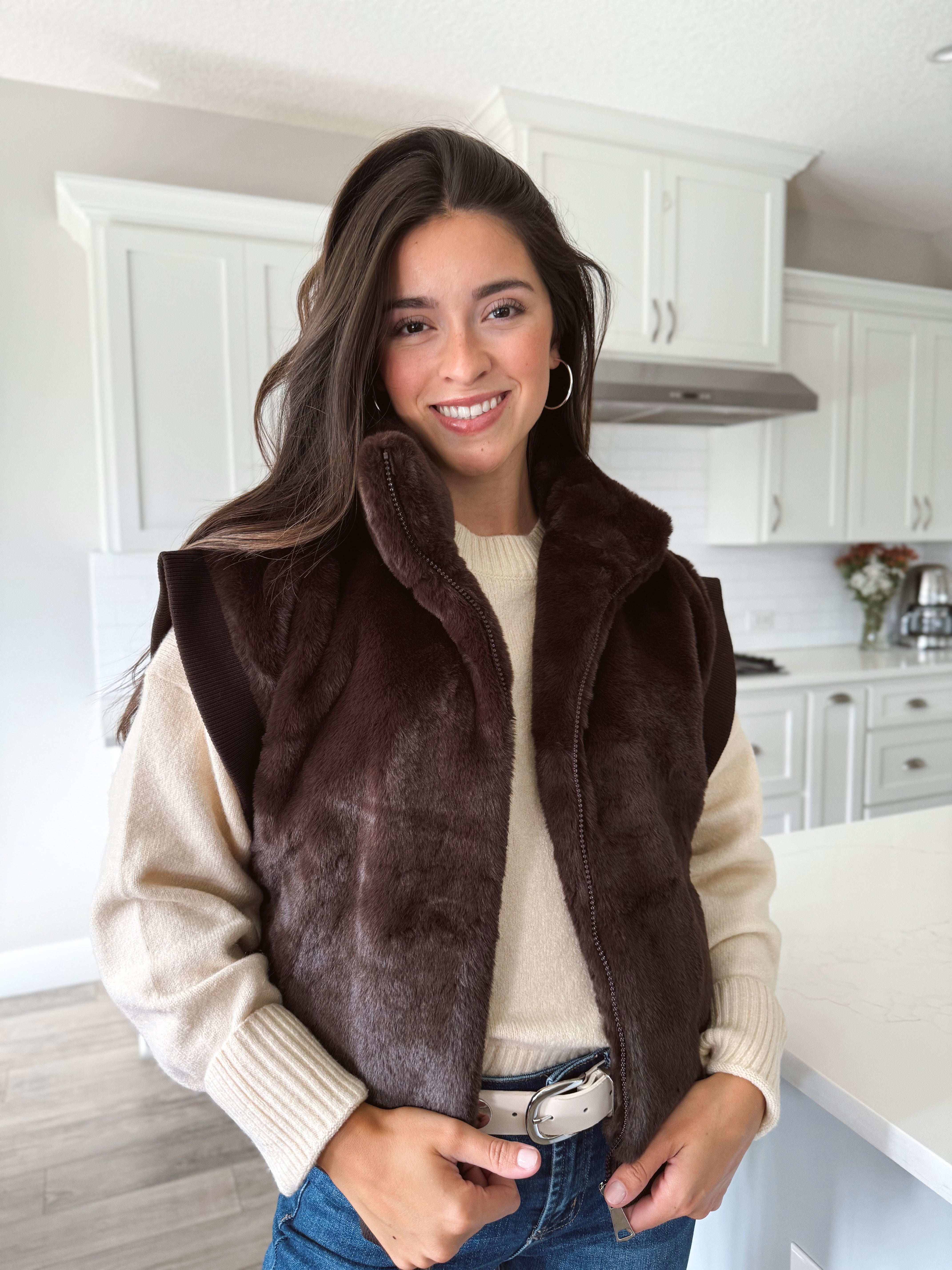 Becky Faux Fur Vest - BROWN - Storetradenest VEST