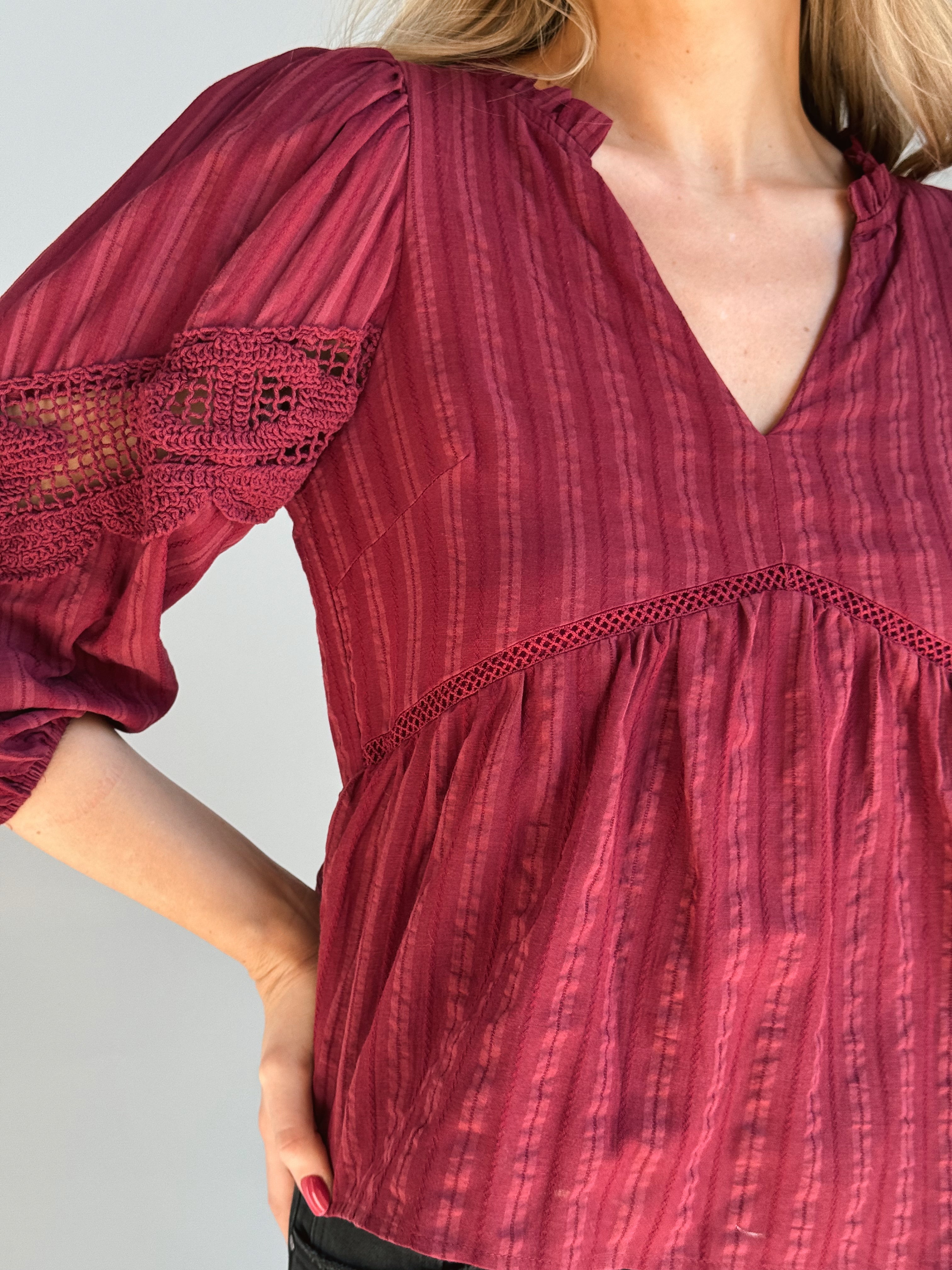 Berry Mocha Blouse - BURGUNDY - Storetradenest BLOUSE