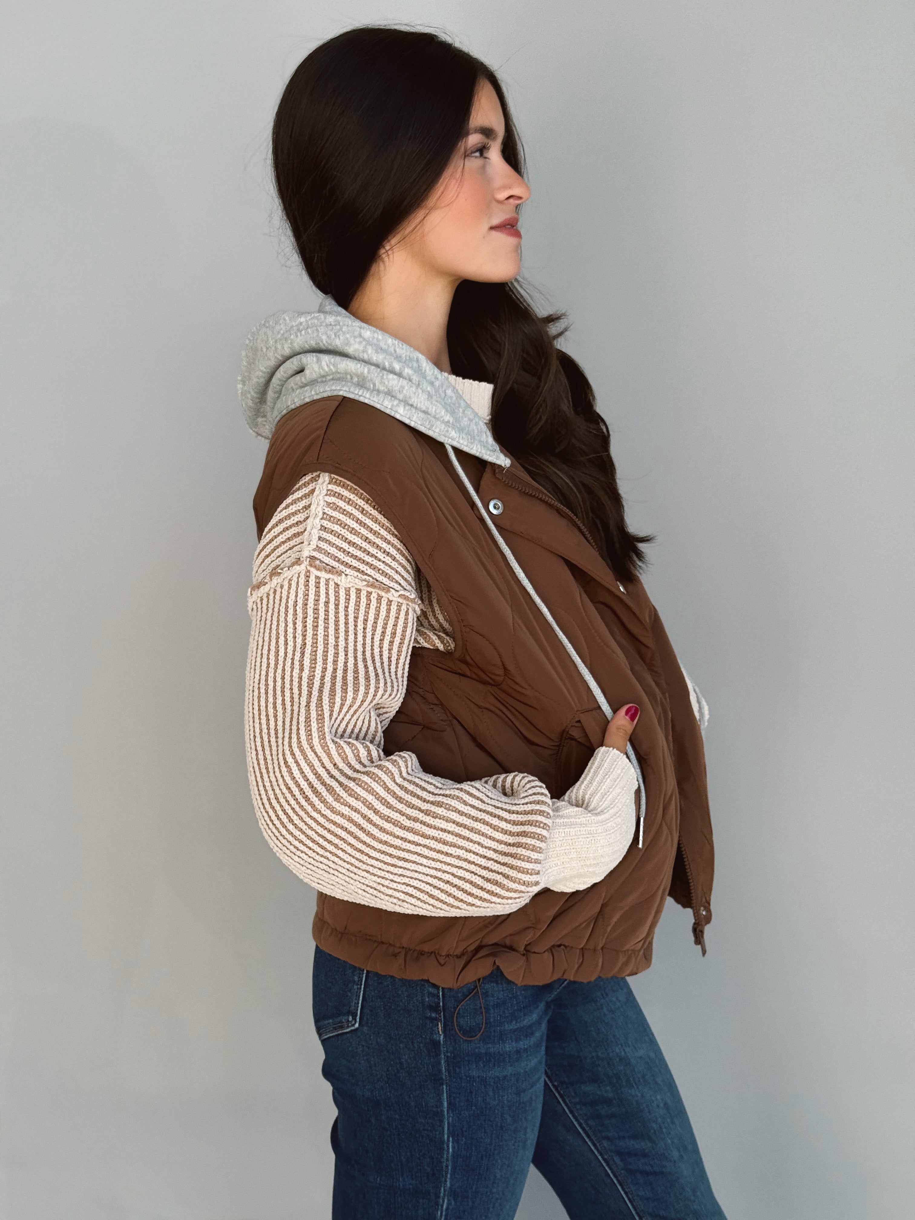 Christopher Hooded Vest - MOCHA - Storetradenest VEST