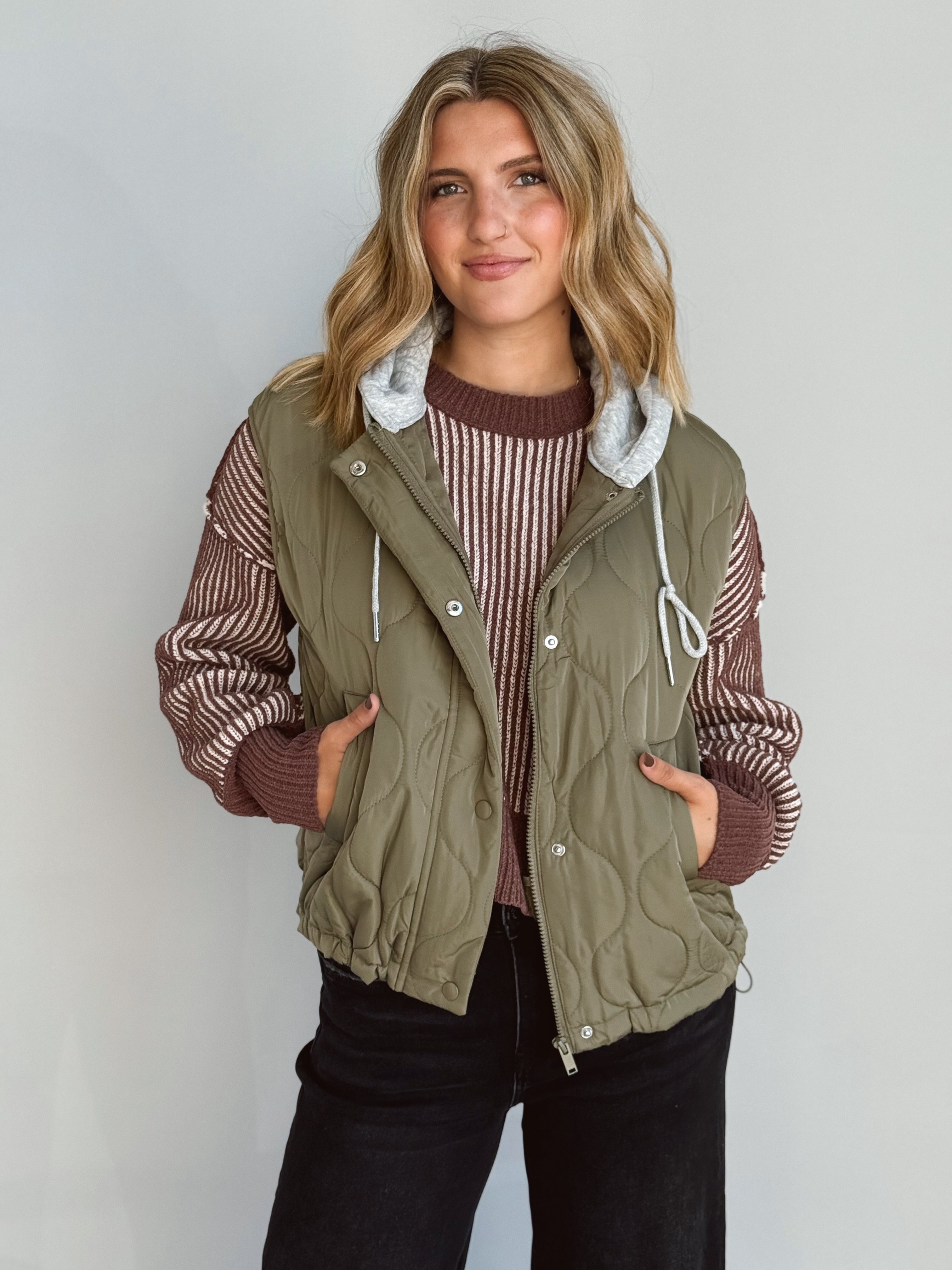 Christopher Hooded Vest - OLIVE - Storetradenest VEST