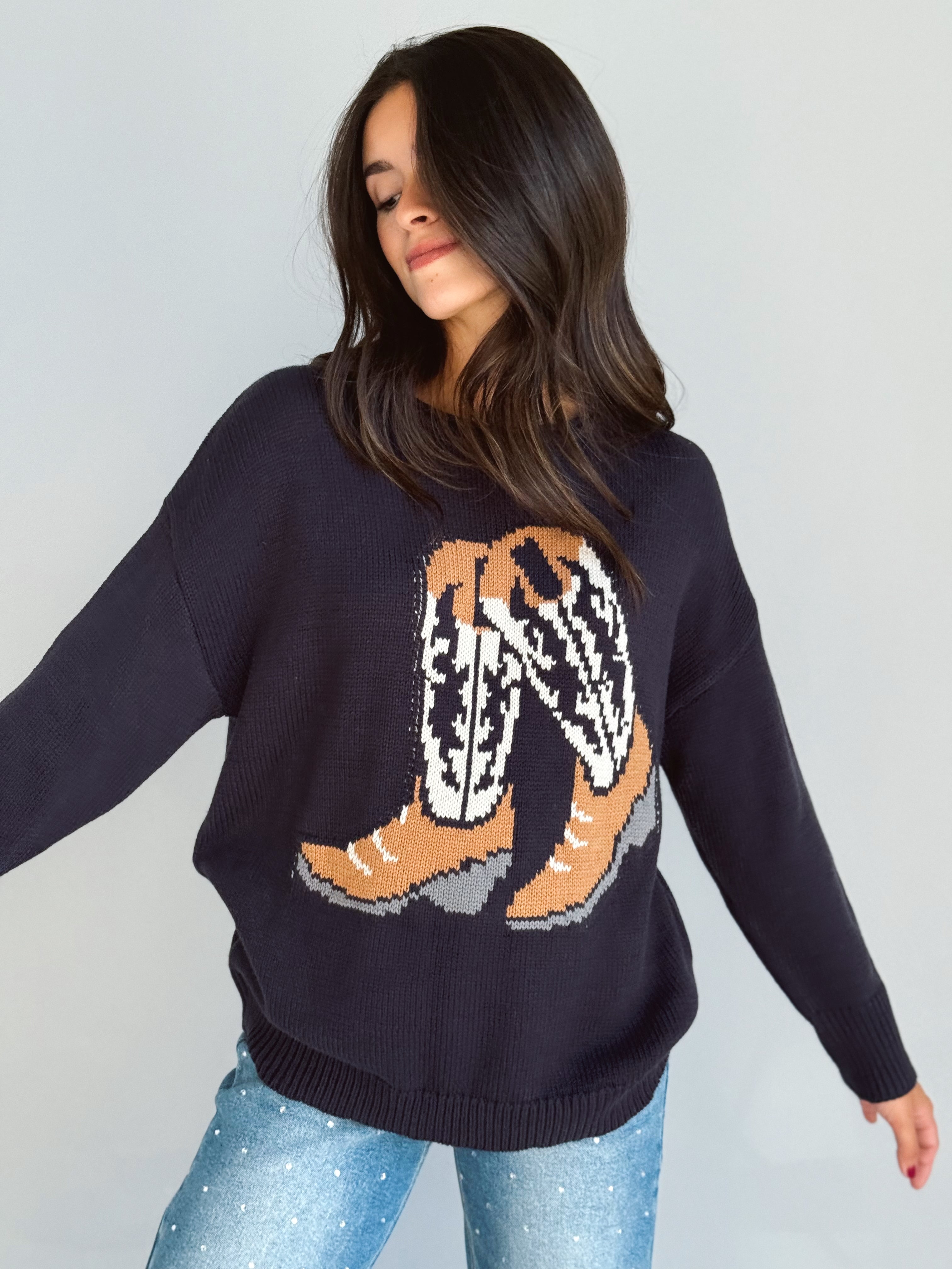 Cozy Cowgirl Sweater - NAVY - Storetradenest SWEATER