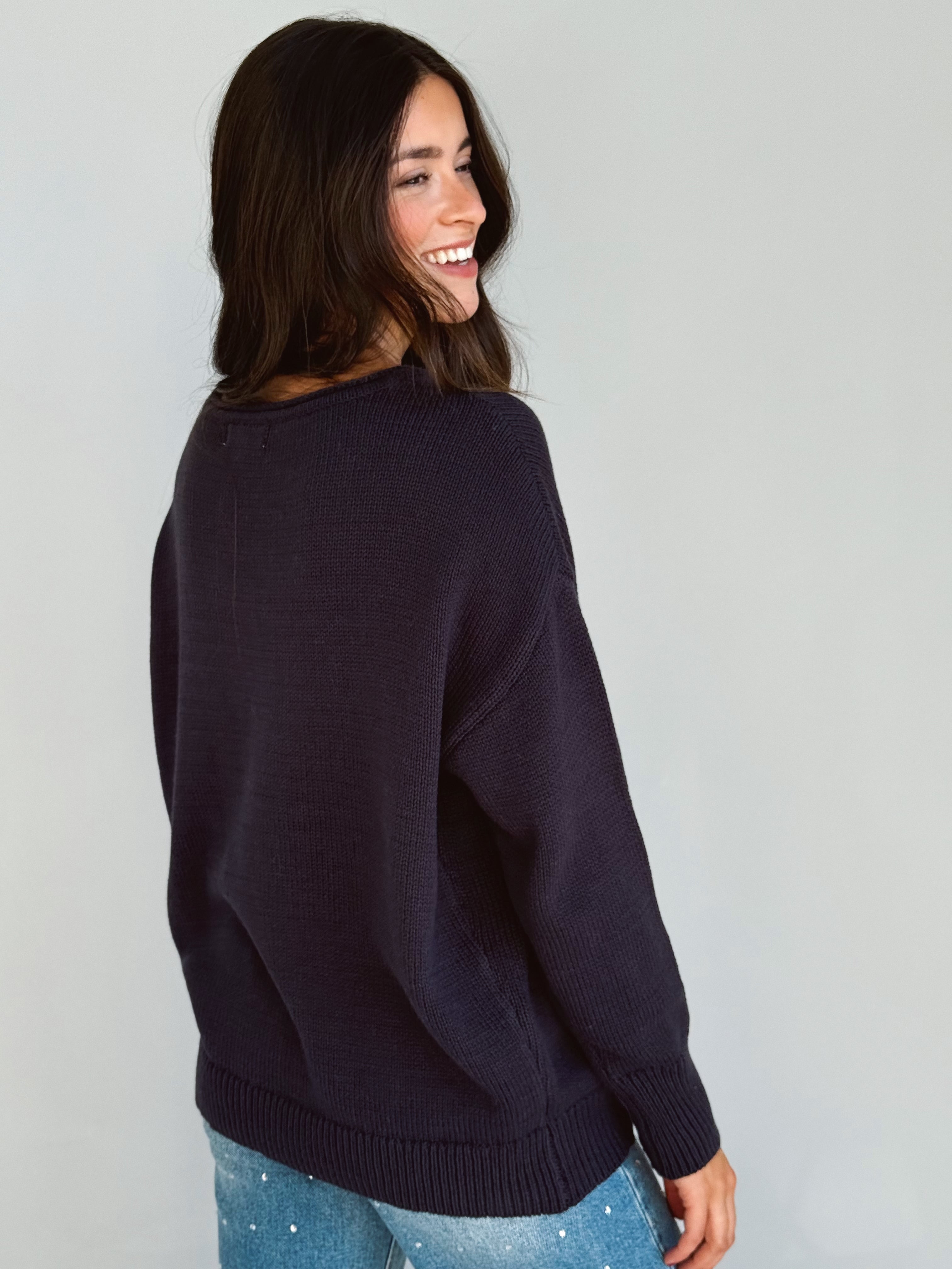Cozy Cowgirl Sweater - NAVY - Storetradenest SWEATER