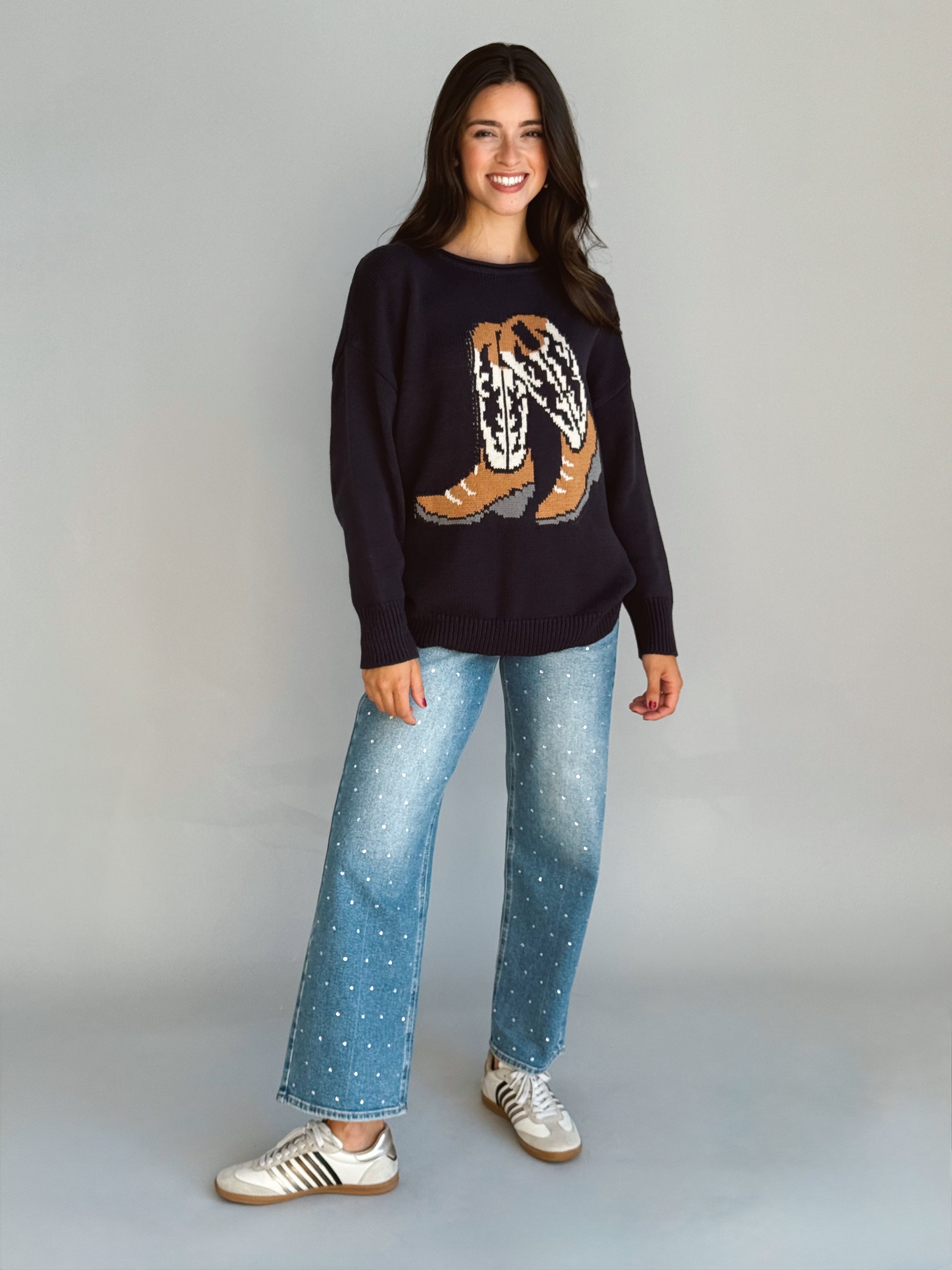 Cozy Cowgirl Sweater - NAVY - Storetradenest SWEATER