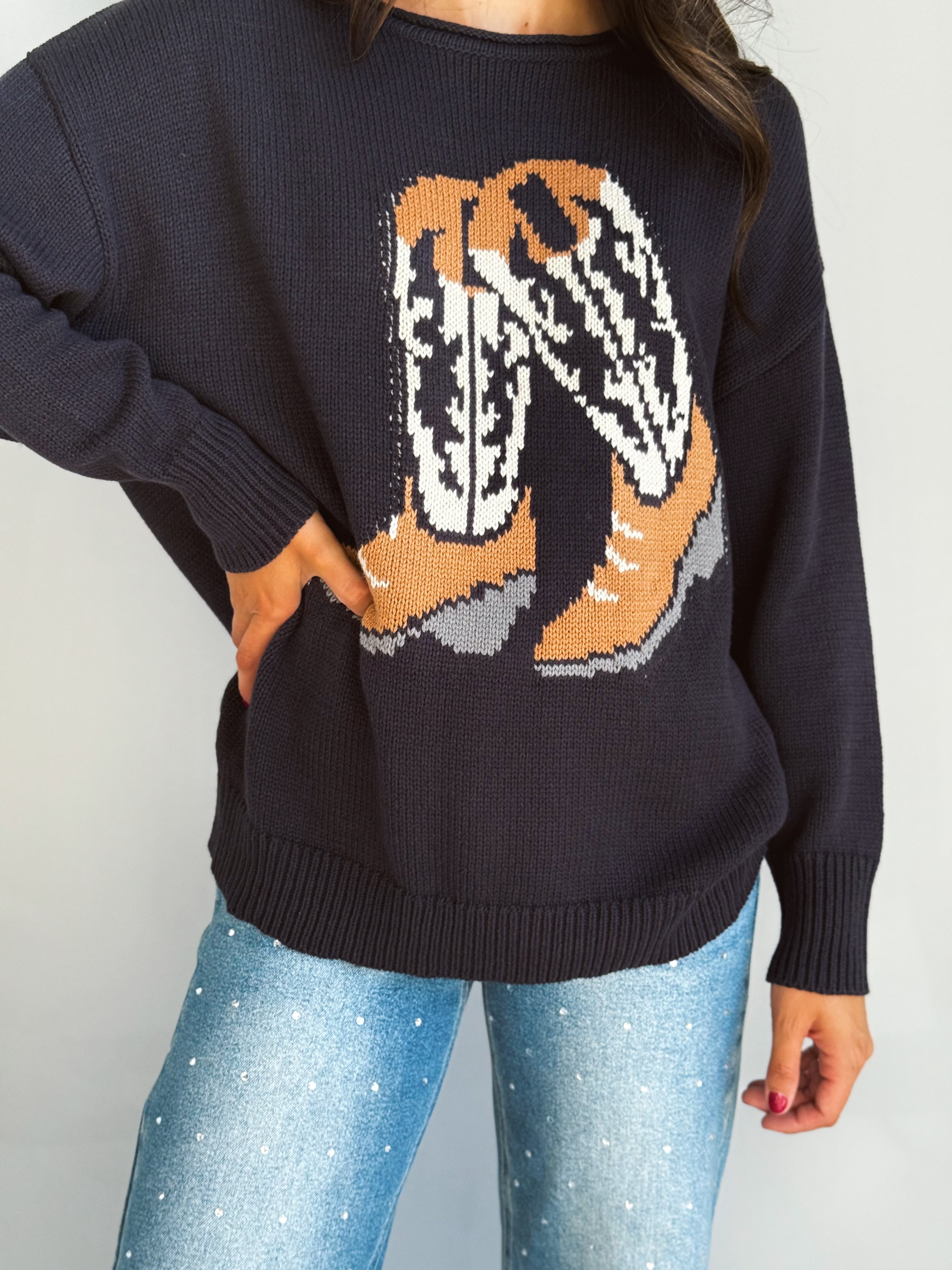 Cozy Cowgirl Sweater - NAVY - Storetradenest SWEATER