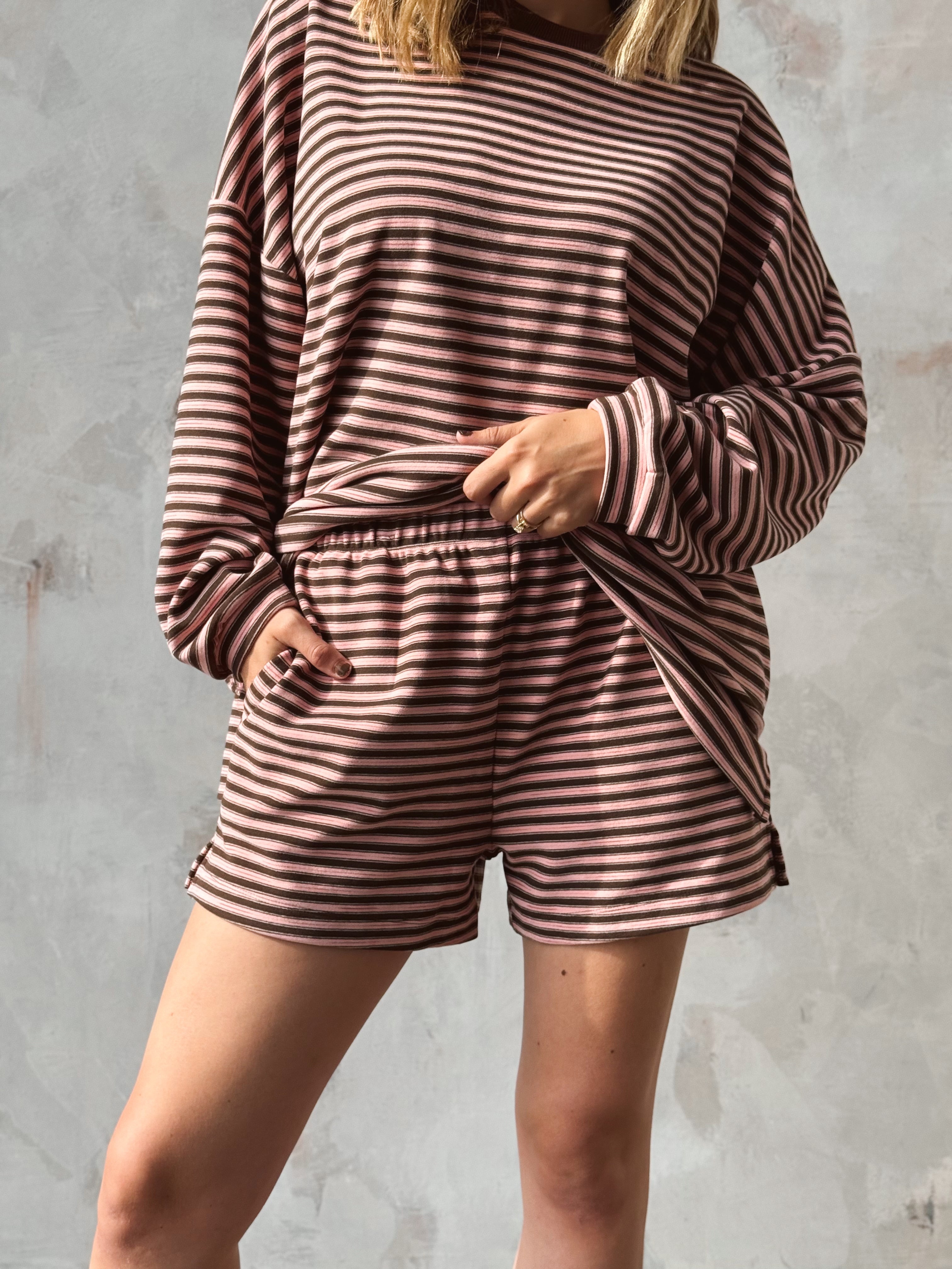 Cozy Stripe Shorts - PINK - Storetradenest SHORTS