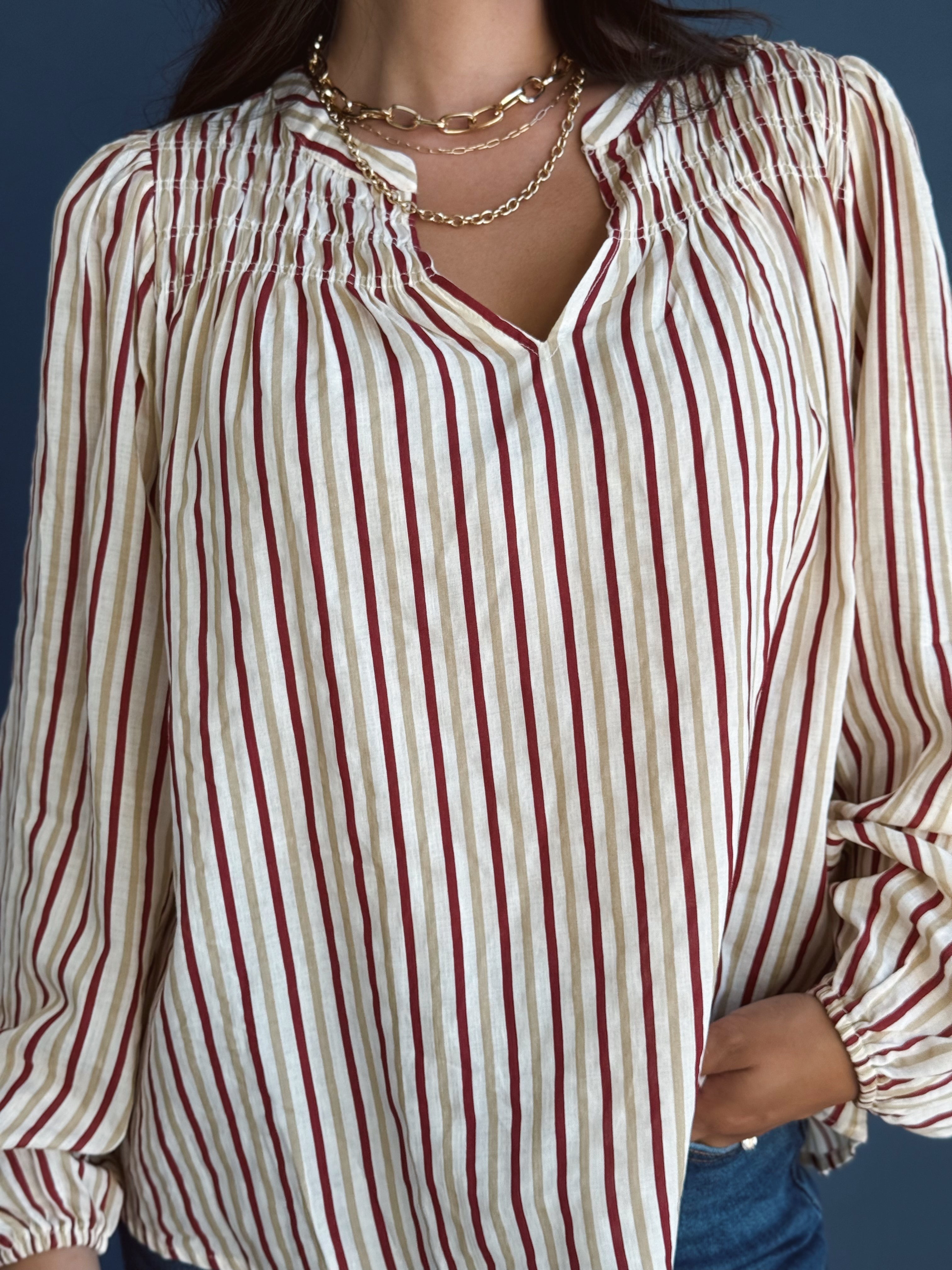 Heidi Blouse - WINE/TAUPE - Storetradenest BLOUSE