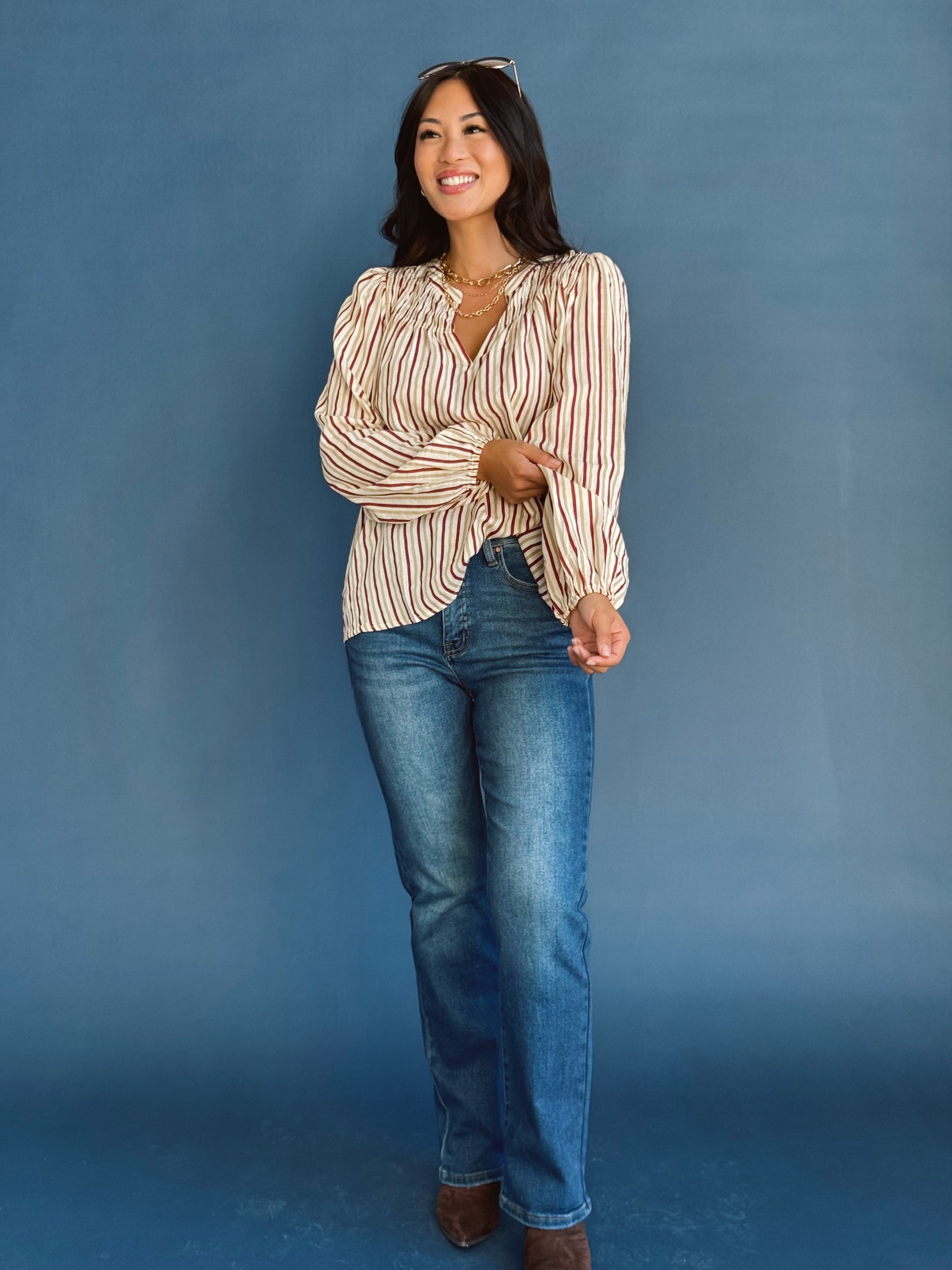 Heidi Blouse - WINE/TAUPE - Storetradenest BLOUSE