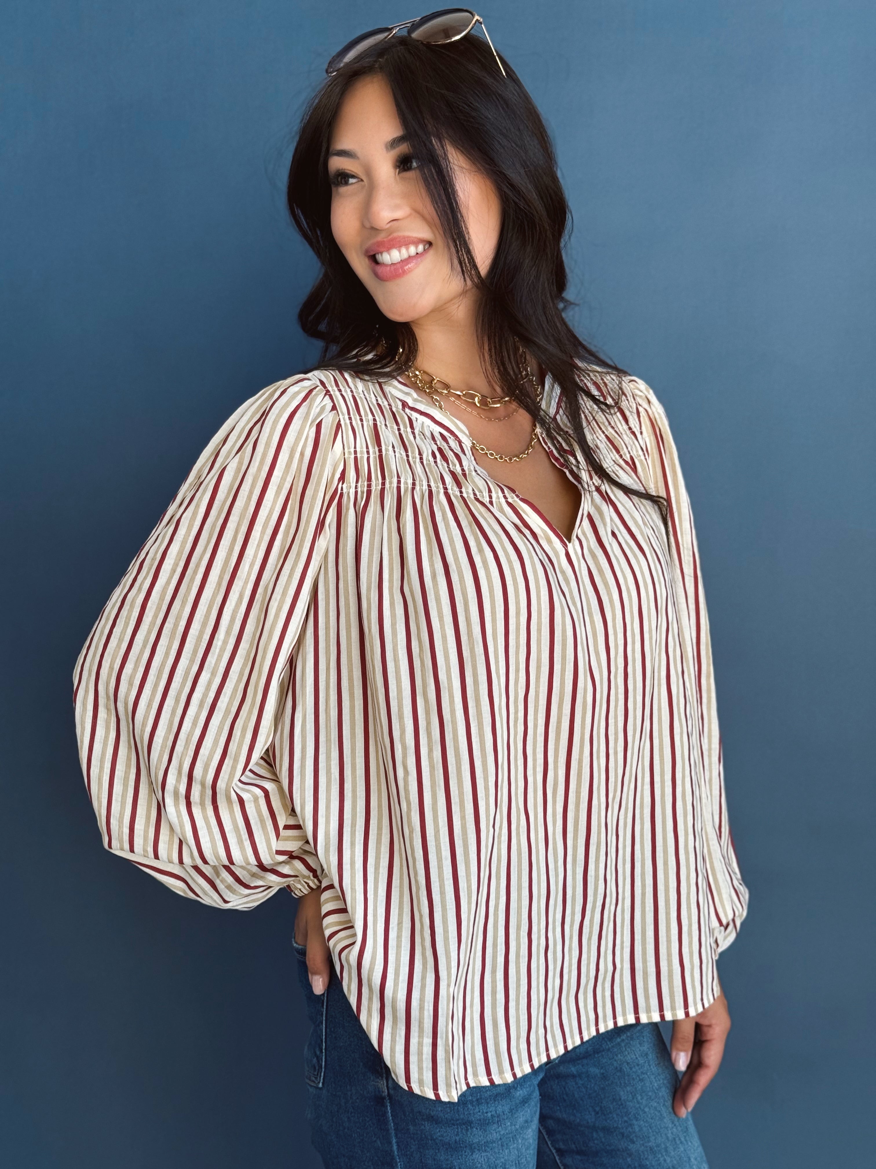 Heidi Blouse - WINE/TAUPE - Storetradenest BLOUSE