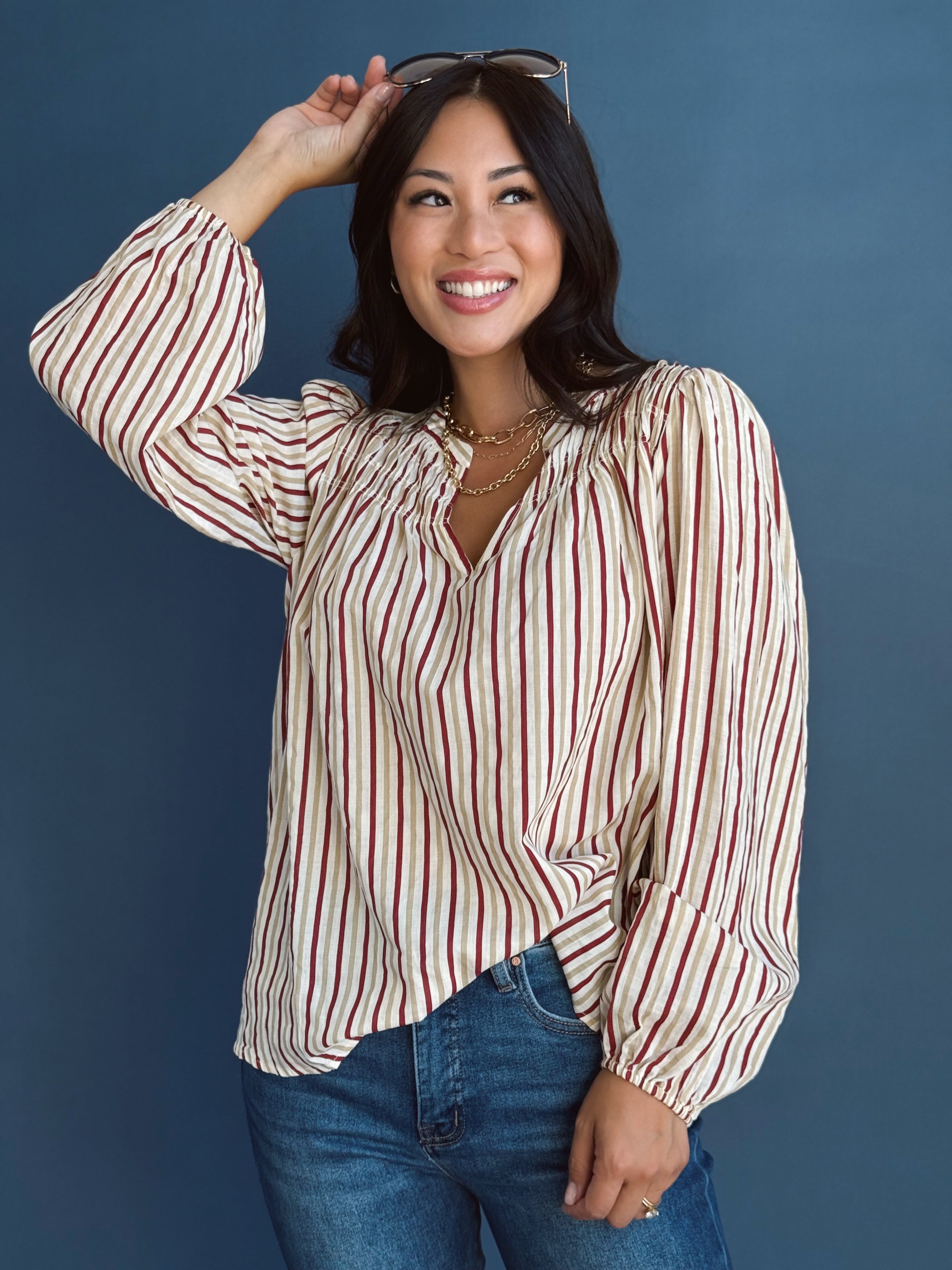 Heidi Blouse - WINE/TAUPE - Storetradenest BLOUSE