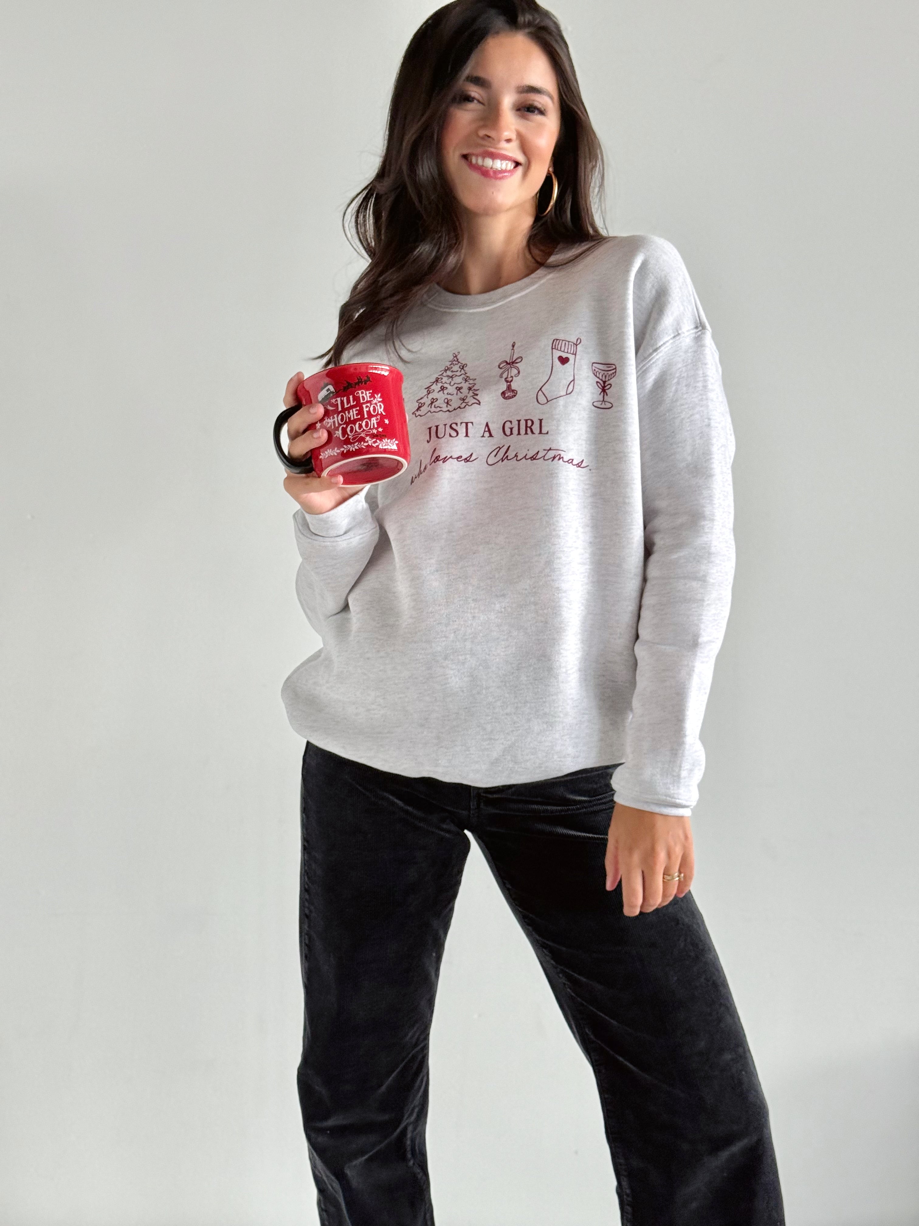 Just A Girl Who Loves Christmas Sweatshirt - WHITE HEATHER - Storetradenest SWEATSHIRT