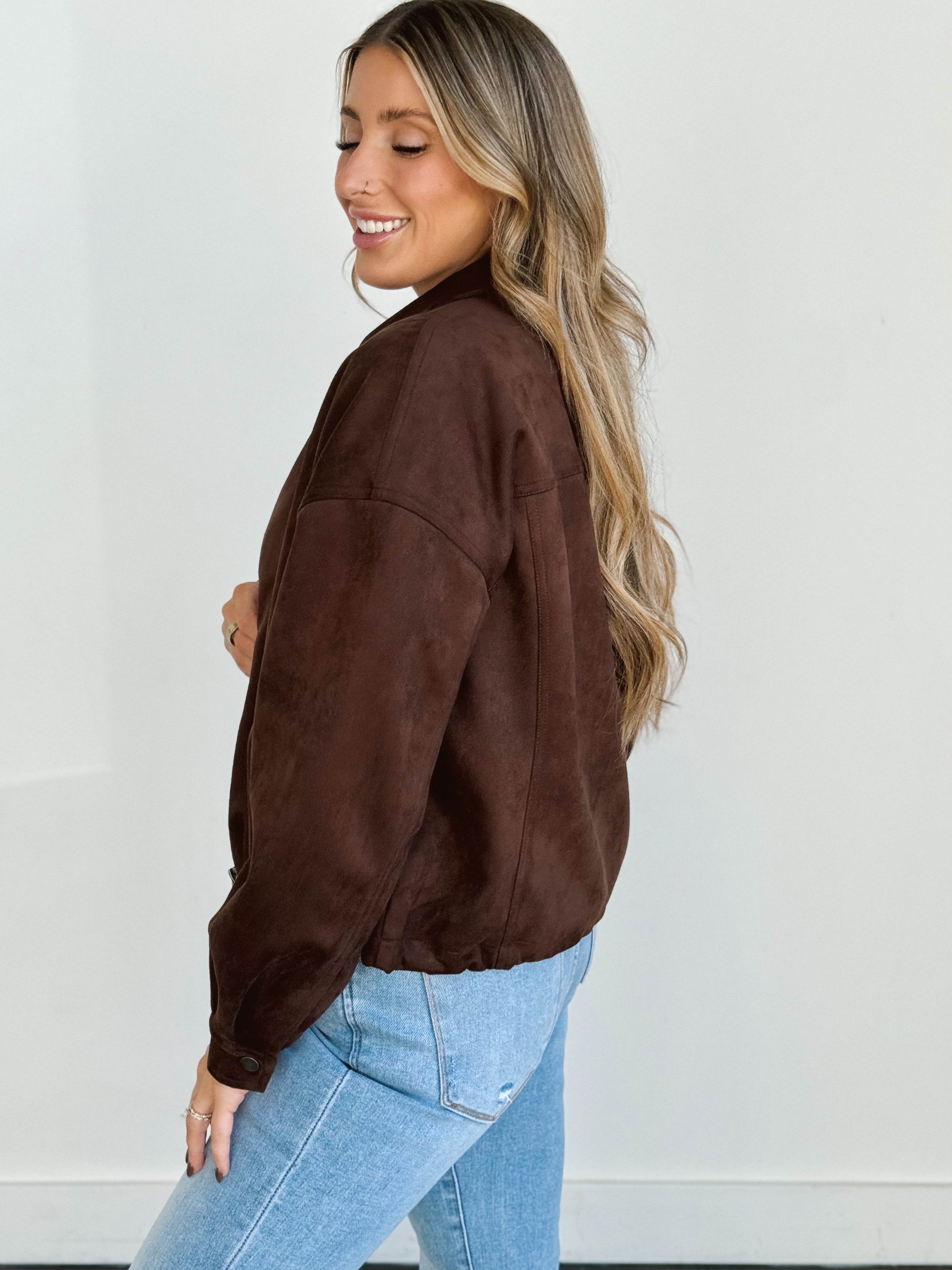 Lara Suede Jacket - CHOCOLATE BROWN - Storetradenest JACKET