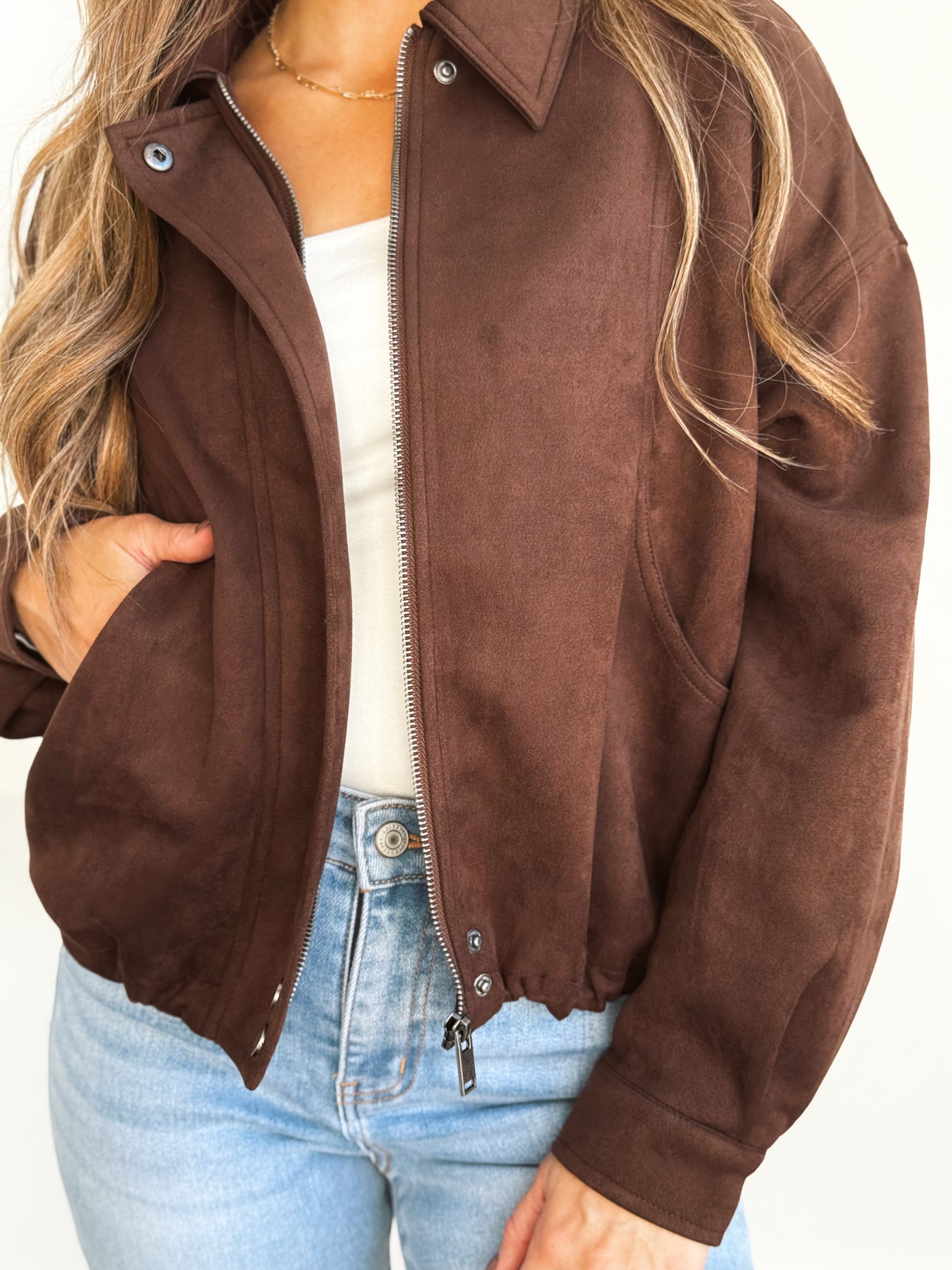 Lara Suede Jacket - CHOCOLATE BROWN - Storetradenest JACKET