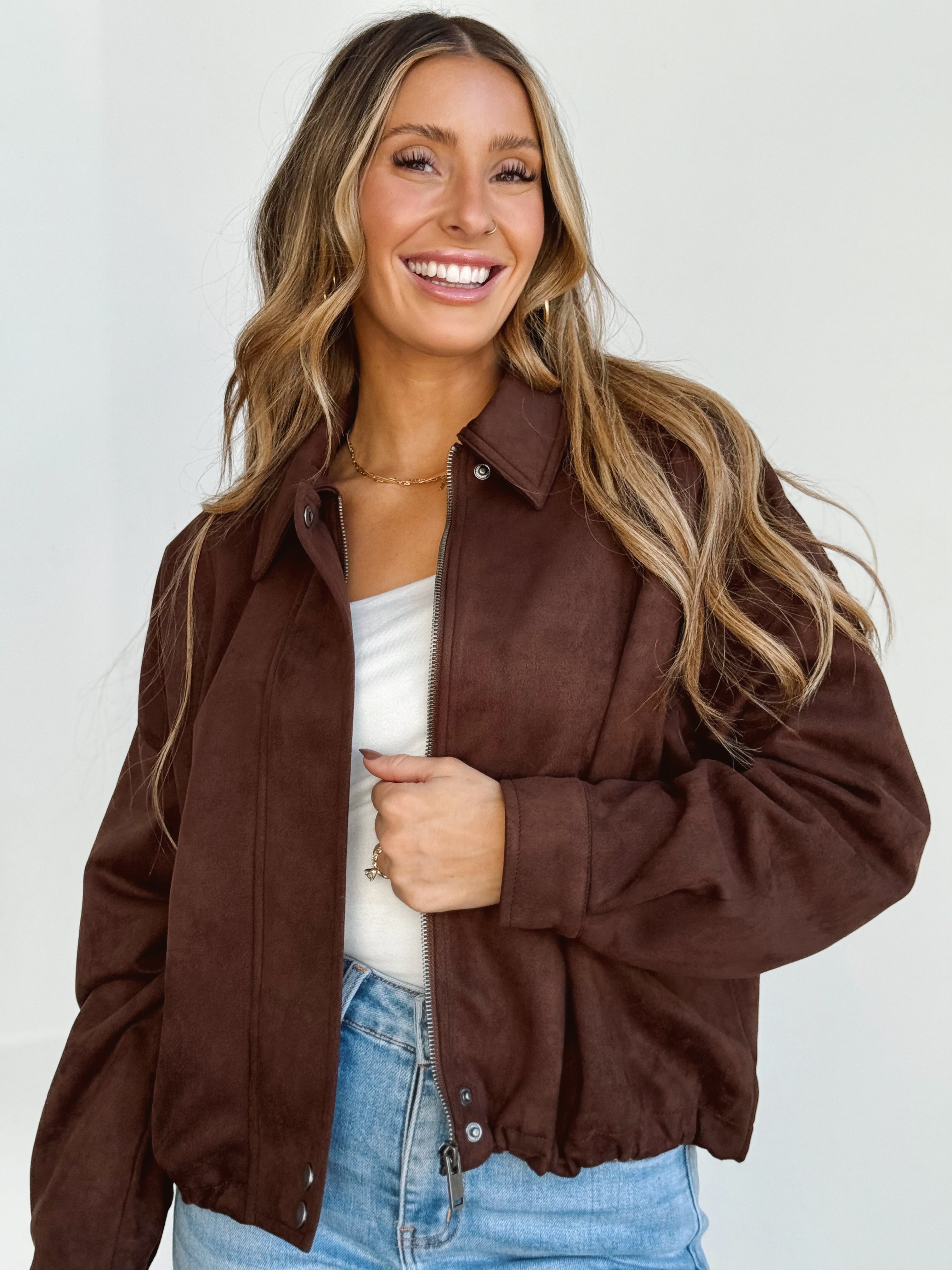 Lara Suede Jacket - CHOCOLATE BROWN - Storetradenest JACKET