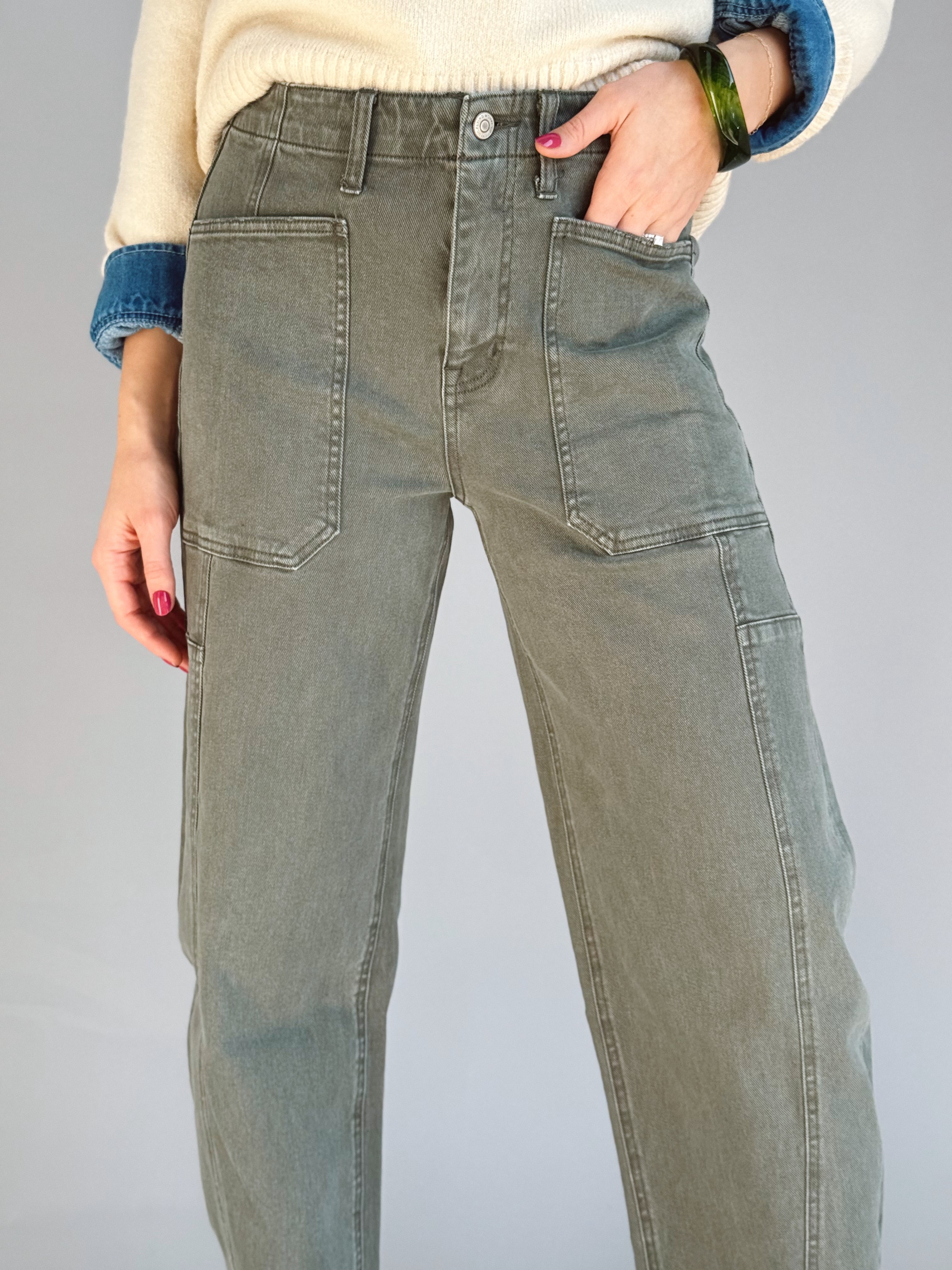 Matcha Brew Barrel Jean - DEEP FOREST - Storetradenest BARREL JEAN