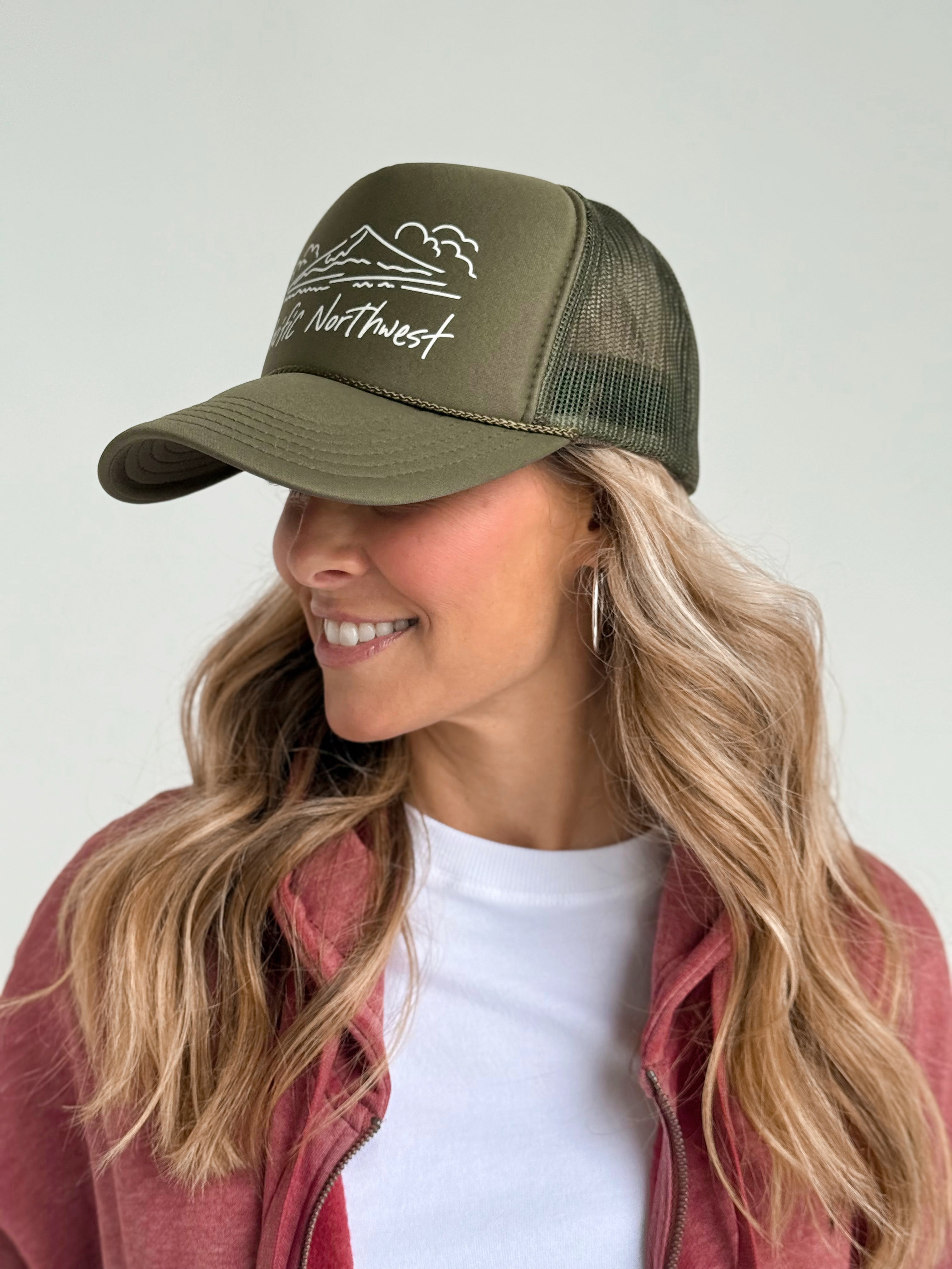 PNW Mountain Trucker Hat - OLIVE - Storetradenest HAT