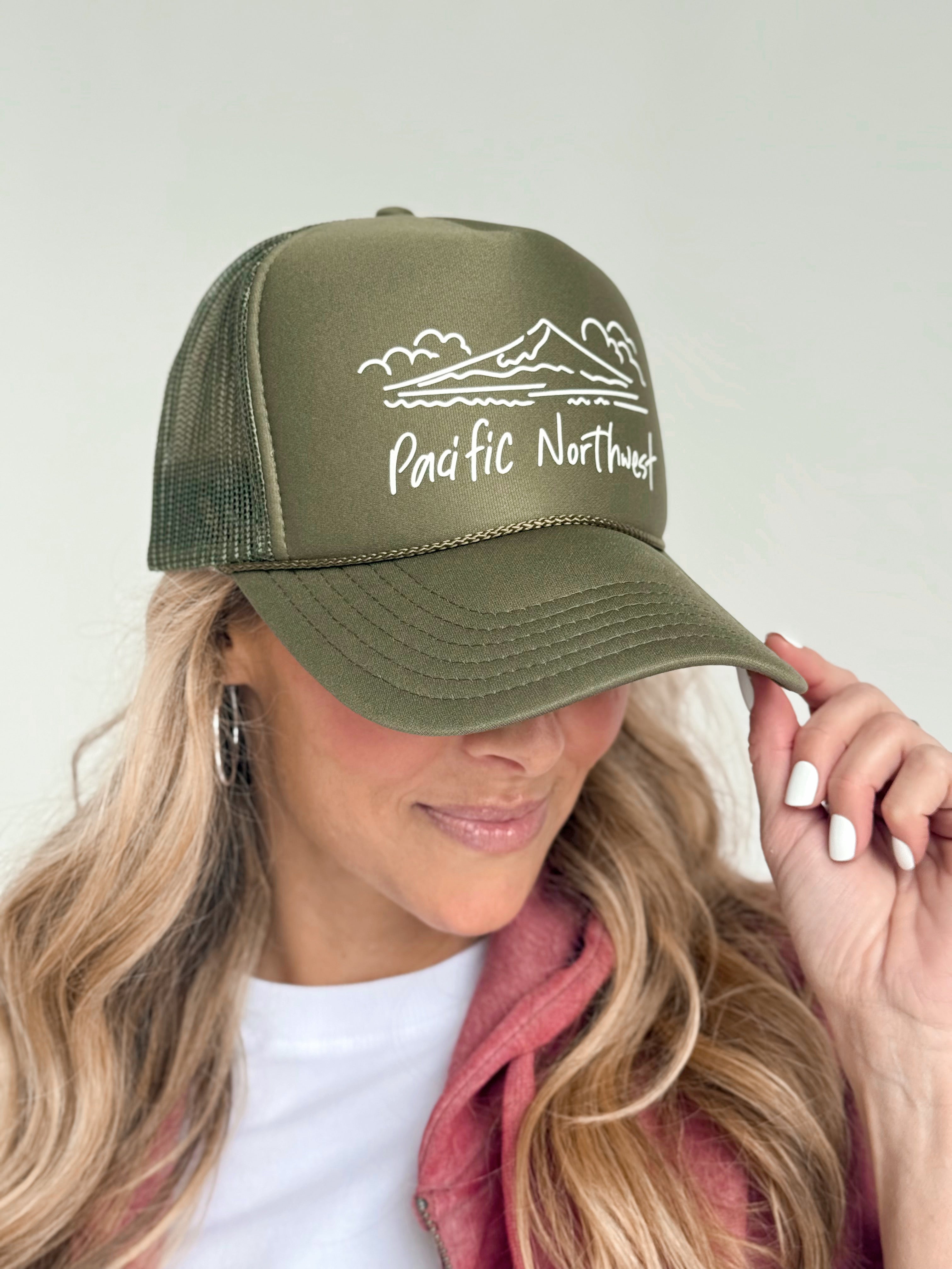 PNW Mountain Trucker Hat - OLIVE - Storetradenest HAT