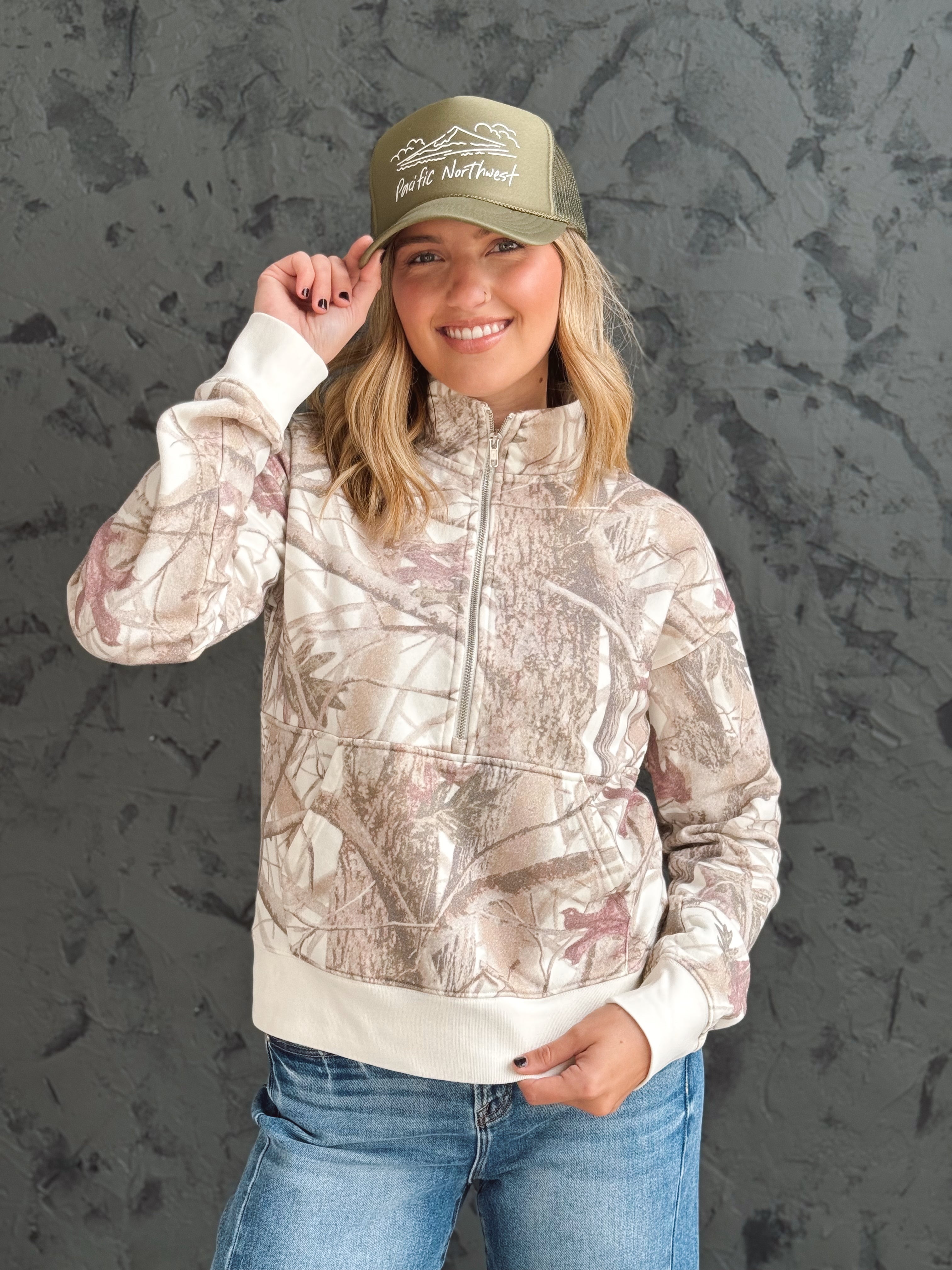 Savannah Half Zip Sweatshirt - MAUVE CAMO - Storetradenest SWEATSHIRT