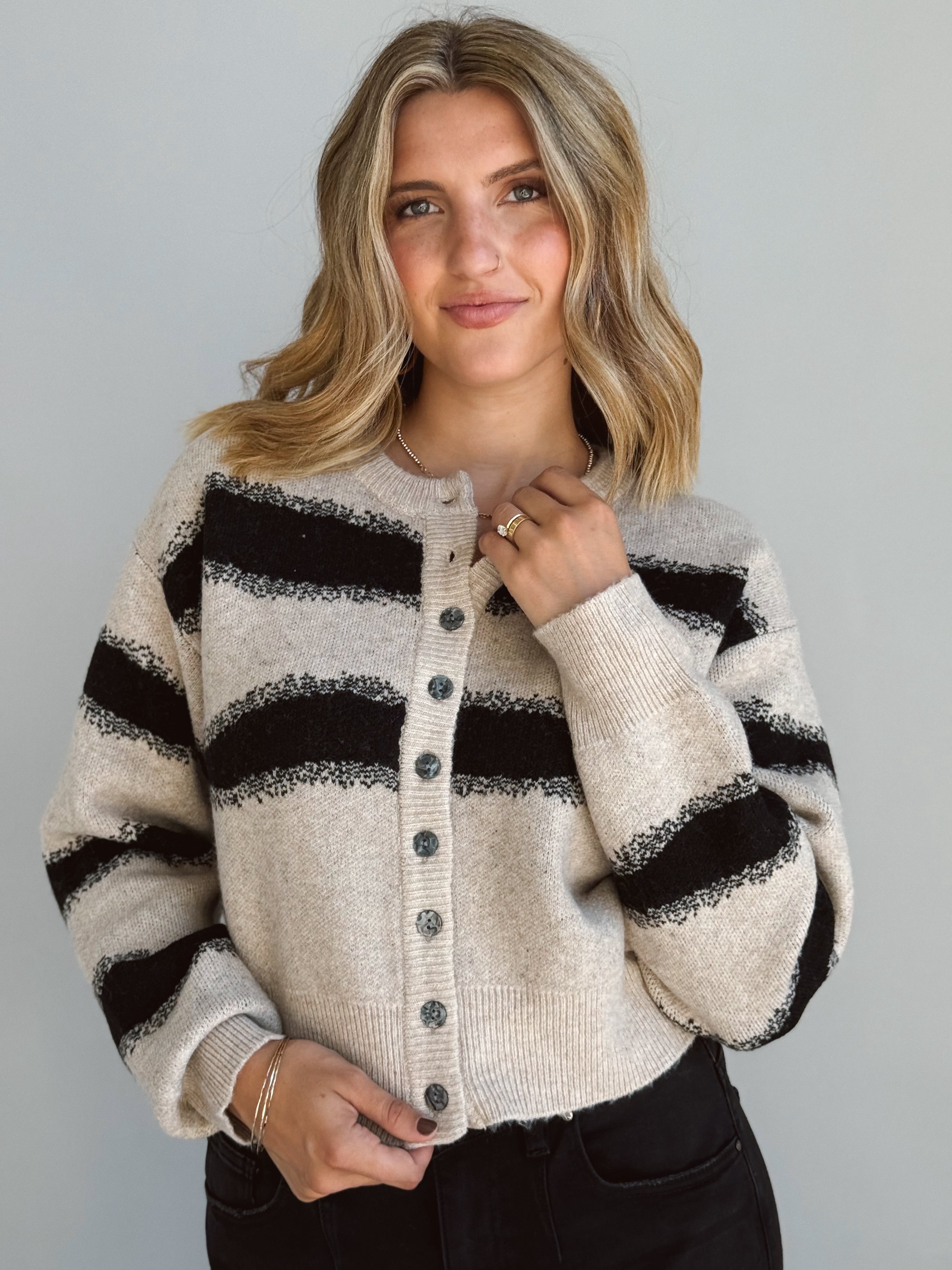 Spiced Cider Cardigan - STONE/BLACK - Storetradenest Cardigan