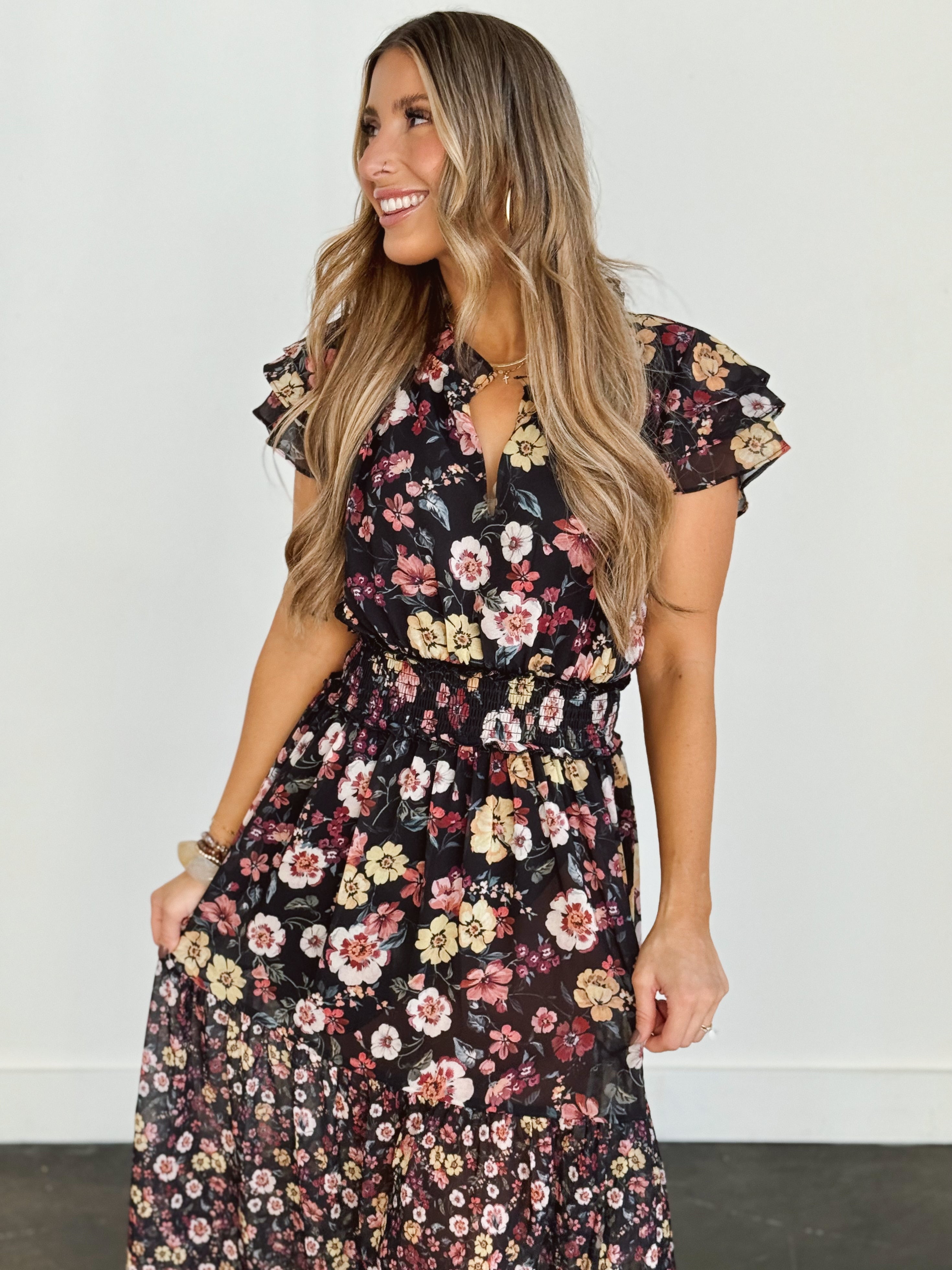 Wild Honey Dress - BLACK/RUST - Storetradenest Long Dress